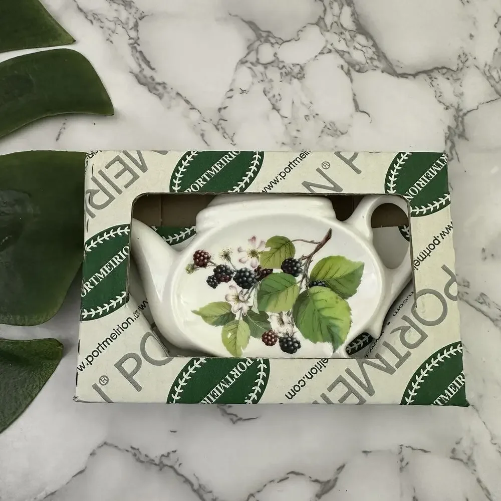 Portmeirion Teapot Shaped Tea Spoon Rest New Wild Blackberry Fruit Floral